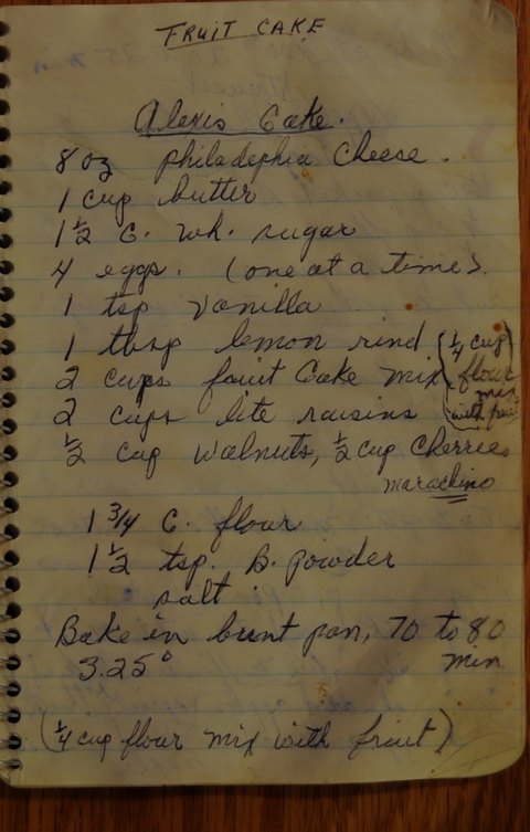 Recipe card for Alvis' Fruit Cake