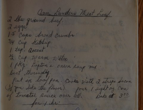 Recipe card for Ann Landers Meat Loaf