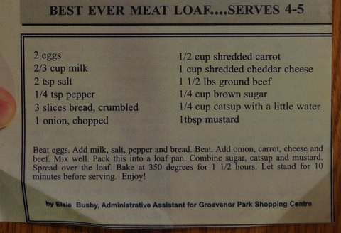 Recipe card for Best Ever Meat Loaf