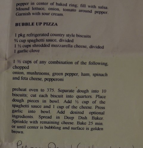 Recipe card for Bubble Up Pizza