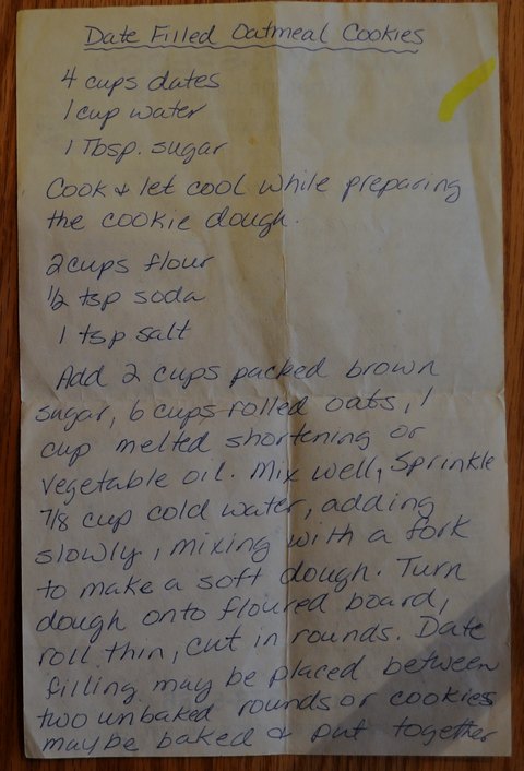 Recipe card for Date Filled Oatmeal Cookies