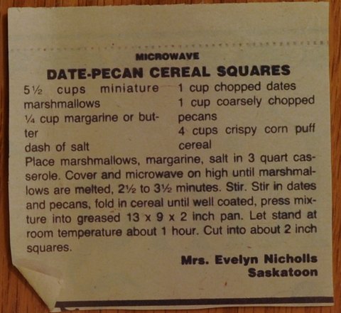Recipe card for Date-Pecan Cereal Squares