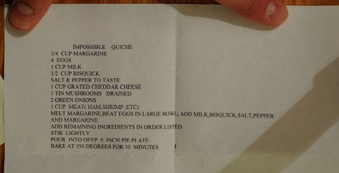 Recipe card for Impossible Quiche