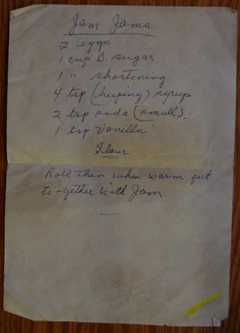Granny's handwritten Jam Jams recipe