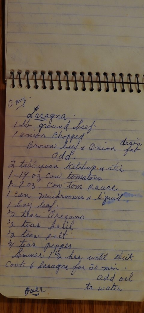 Recipe card for Lasagna