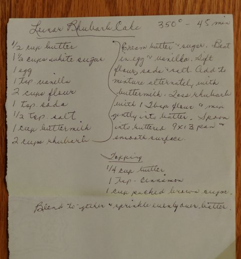 Recipe card for Lena Rhubarb Cake