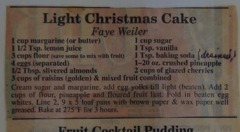 Recipe card for Light Christmas Cake