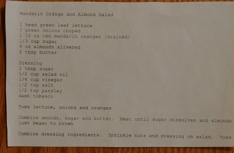 Recipe card for Mandarin Orange and Almond Salad