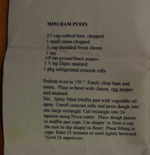 Recipe card for Mini Ham Puffs