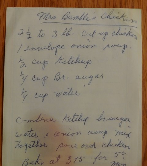 Recipe card for Mrs. Bumble's Chicken