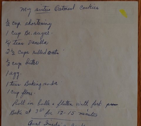 Recipe card for My Sister's Oatmeal Cookies