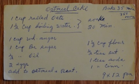 Recipe card for Oatmeal Cake