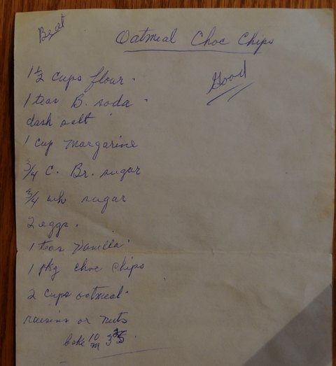 Recipe card for Oatmeal Chocolate Chip Cookies