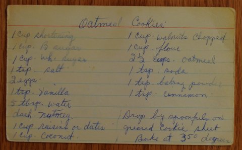 Recipe card for Oatmeal Cookies