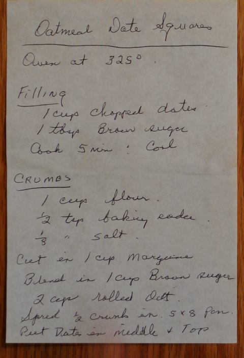 Recipe card for Oatmeal Date Squares