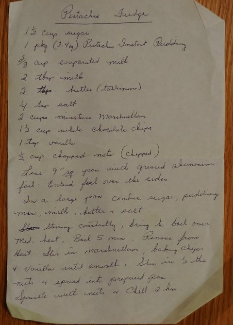 Recipe card for Pistachio Fudge