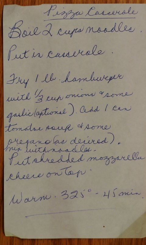 Recipe card for Pizza Casserole