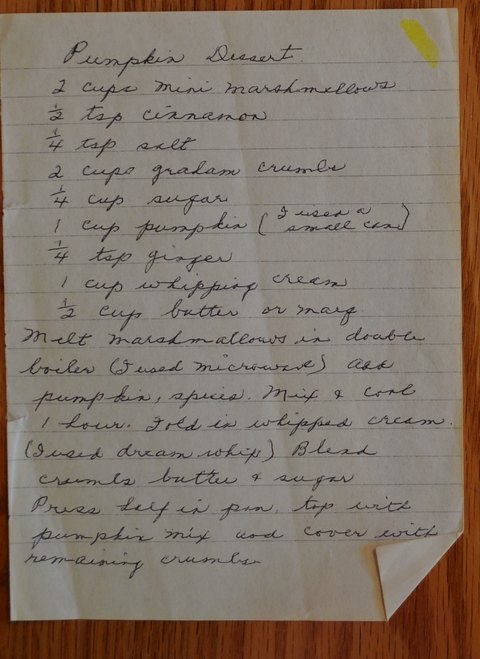Recipe card for Pumpkin Dessert