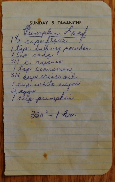 Recipe card for Pumpkin Loaf