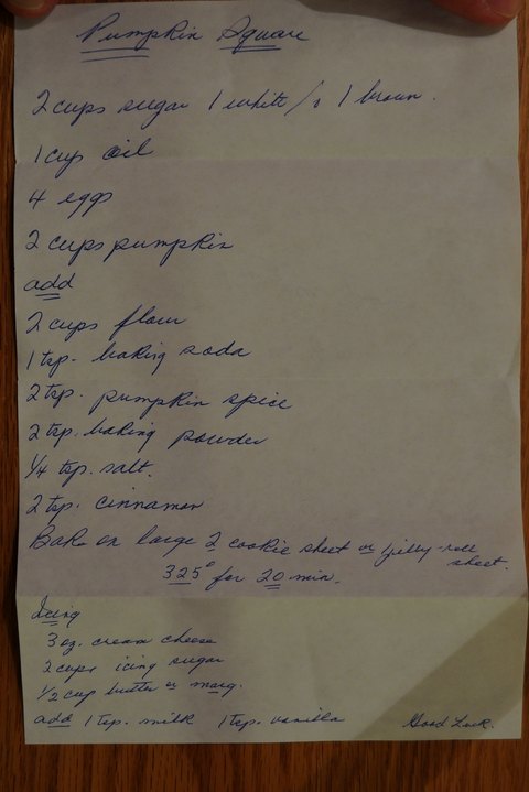 Recipe card for Pumpkin Square