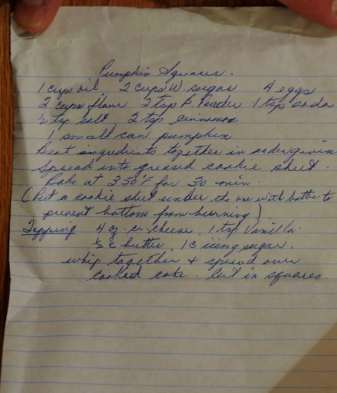 Recipe card for Pumpkin Squares