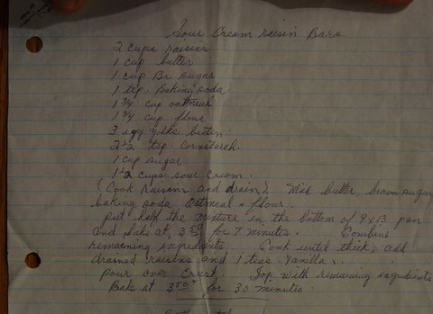 Recipe card for Sour Cream Raisin Bars