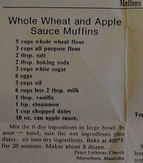 Recipe card for Whole Wheat and Apple Sauce Muffins