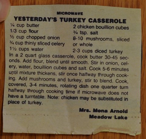 Recipe card for Yesterday's Turkey Casserole